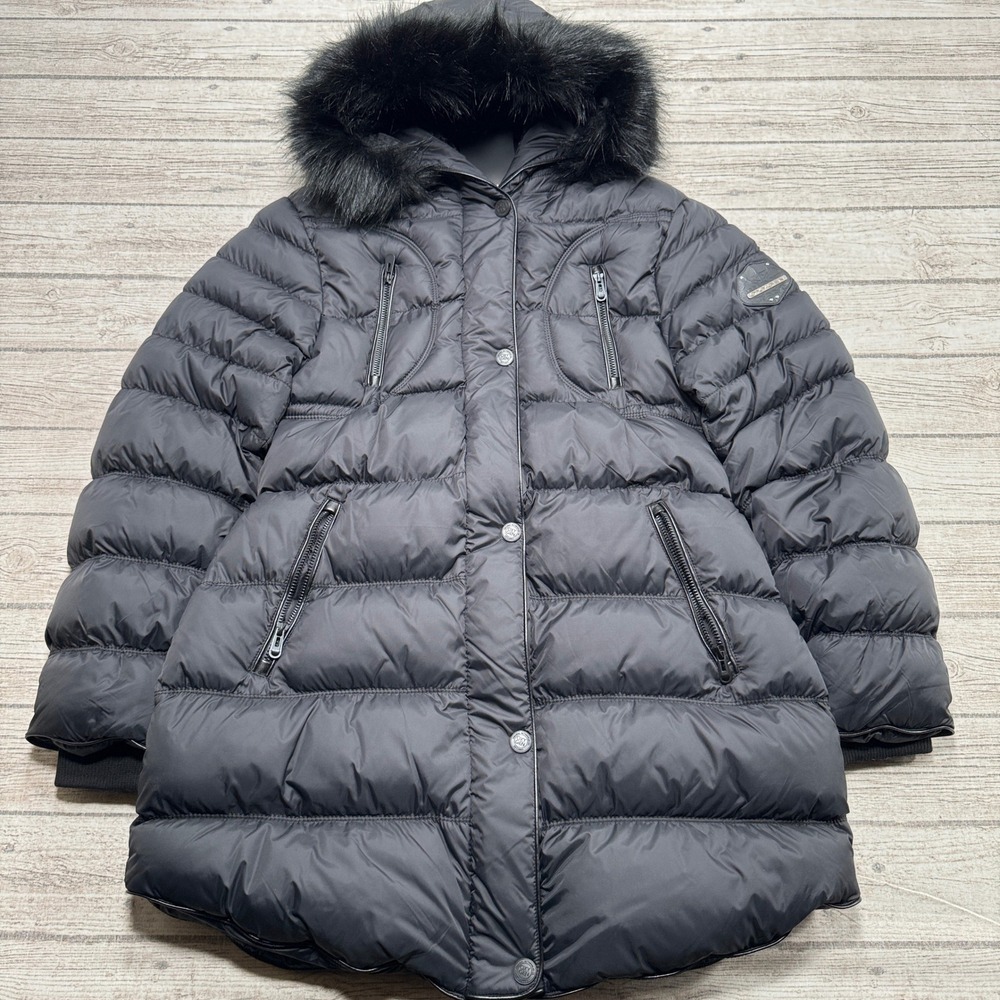 NEW Great North Oxygen Puffer Jacket Womens XL Black Faux Fur Hood Quilted Parka